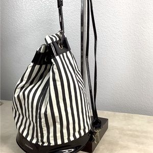 Lancômb Striped drawstring Vintage backpack with patent leather trim